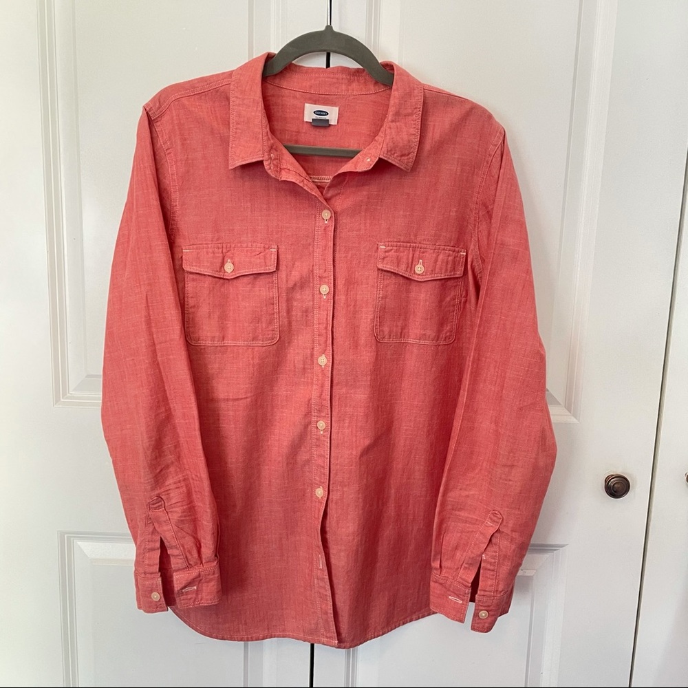 Old Navy Button down washed red utility shirt